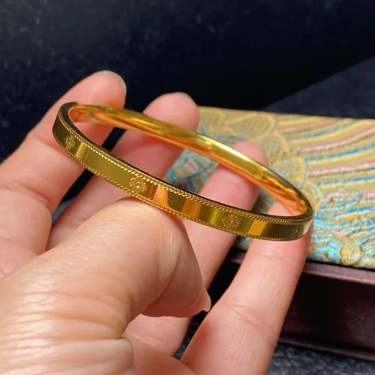 足银手镯  足银四叶草手镯卡5mm 时尚 经典百搭精致气质轻奢 