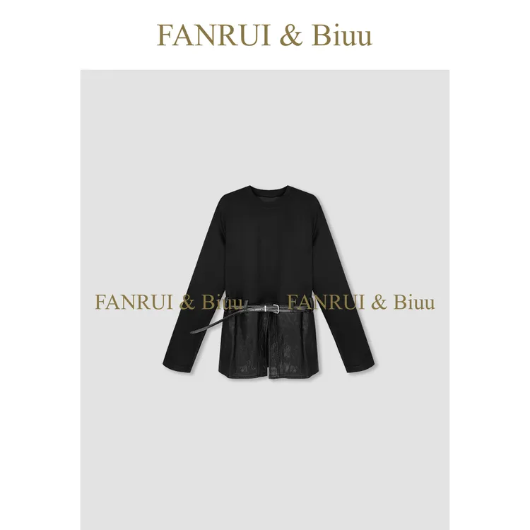 FANRUI/泛芮「摩卡暖意」拼接小众设计感复古时髦卫衣女B17978
