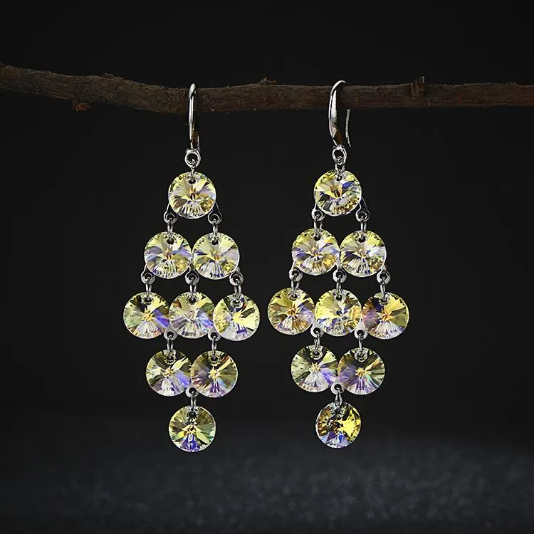 S925银钩亮奥地利耳环女士大气夸张个性小饰品气质时尚百搭欧美长