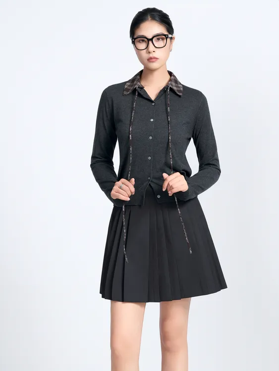 ZHENXI【苏格兰小调】高个子加长假两件拼接领毛针织衫25QDFF0539