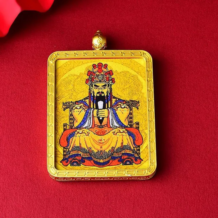 高端【祝福加持】藏传精品描金手绘龙五爷唐卡吊坠驾车个人用品