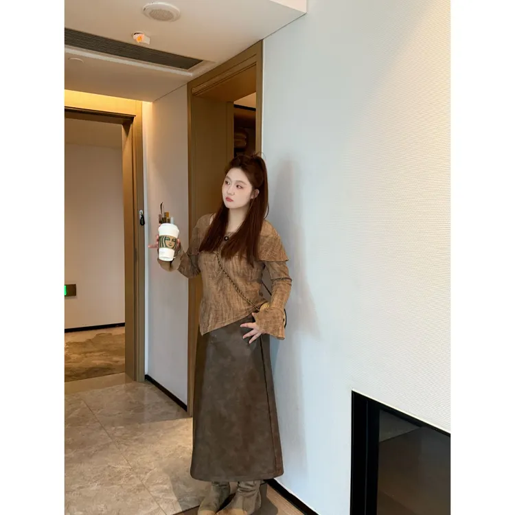 楠序迪迪微胖女装 2025入秋穿搭一整套显瘦针织衫打底上衣YZ37297