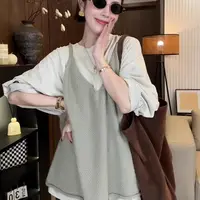 【莹莹推荐】减龄穿搭慵懒宽松长袖T恤针织马甲条纹半身裙三件套