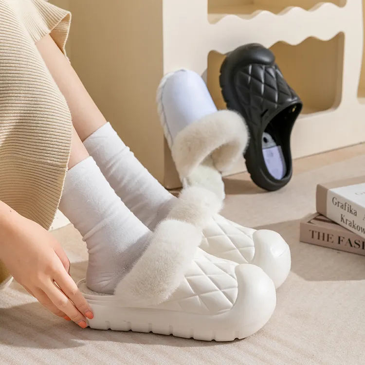 防水棉拖鞋女冬季儿童防滑保暖可拆洗毛毛鞋大童一家三口棉拖男童