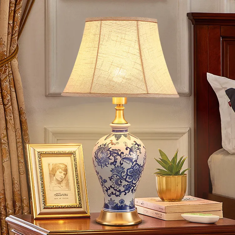 朗科雷全铜陶瓷台灯中式古典卧室床头现代简约别墅温馨中国风灯