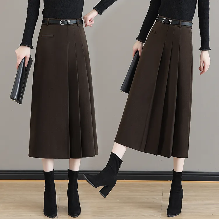 啄木鸟百褶半身裙女秋冬季新款高腰a字中长款显瘦伞裙包臀裙子