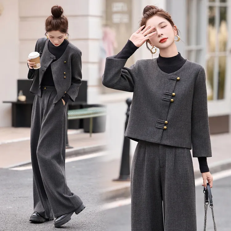 新中式时尚两件套装2025秋冬新款女装小香风减龄毛呢显瘦洋气套裤