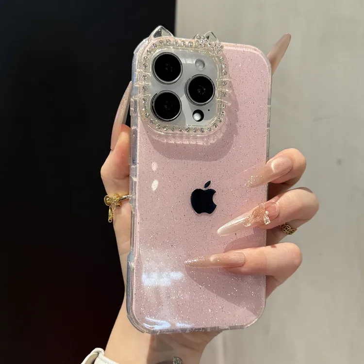 高级感闪粉Kitty猫镜头果冻适用苹果16手机壳iPhone15简约14/13女
