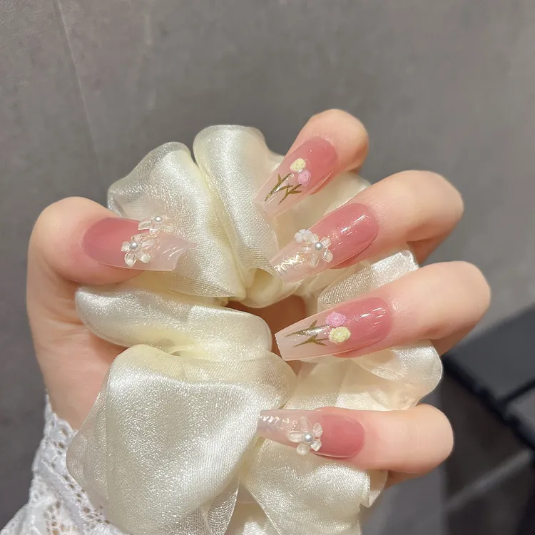 【花季】新款纯手工穿戴甲长款美甲气质显白温柔纯欲风高级穿戴美甲