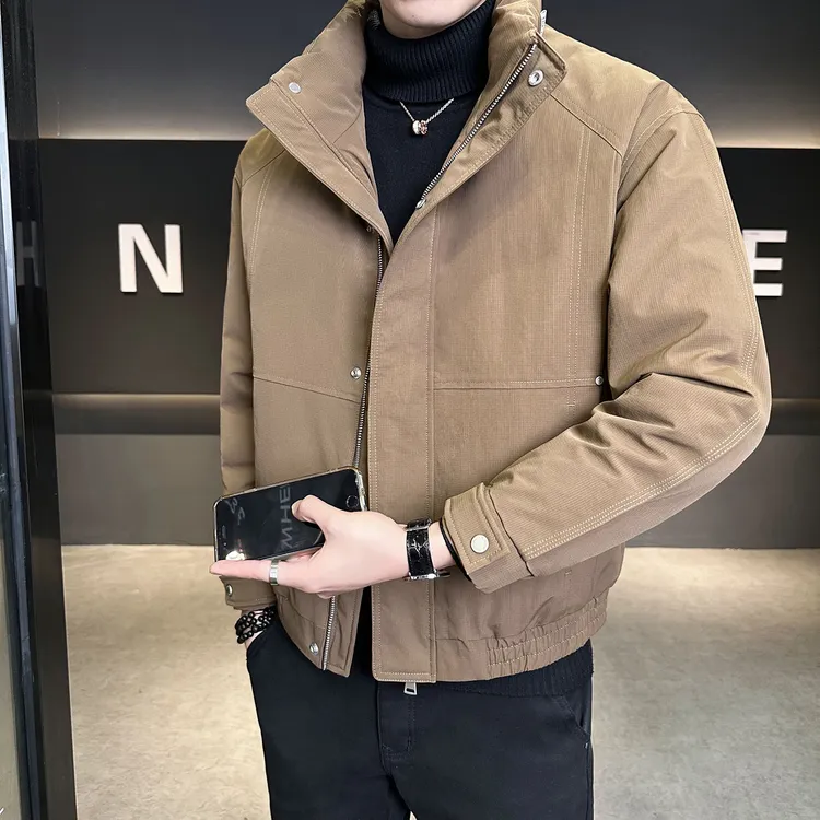 奥美普西比白鸭绒羽绒服男士冬季新款立领修身加厚冬装外套潮流