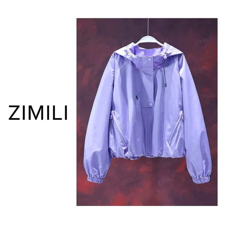【亮哥女装】2025欧版设计师款薰衣草紫连帽冲锋衣气质外套5919-C0