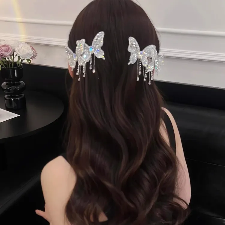 精致轻奢闪亮钻蝴蝶精灵发夹刘海夹仙气高级感气质边夹一字发夹子