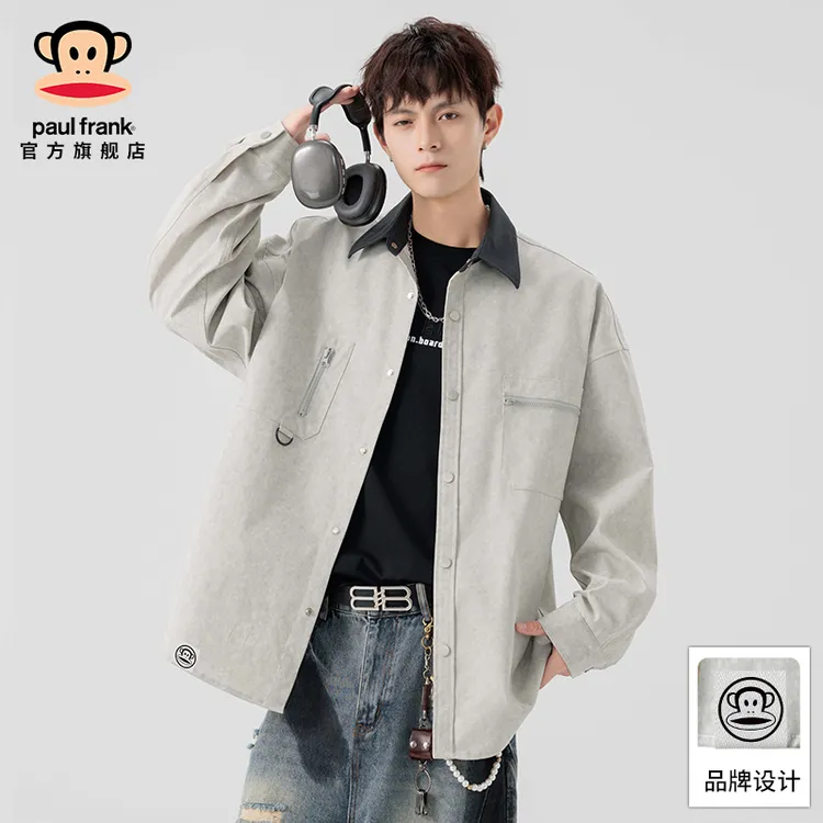 paul frank/大嘴猴2025秋冬新款休闲长袖衬衫男工装宽松翻领衬衣