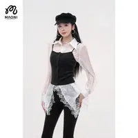 清-毛妮【特调甜酒】花边蕾丝翻领衬衫女配黑色吊带L2147
