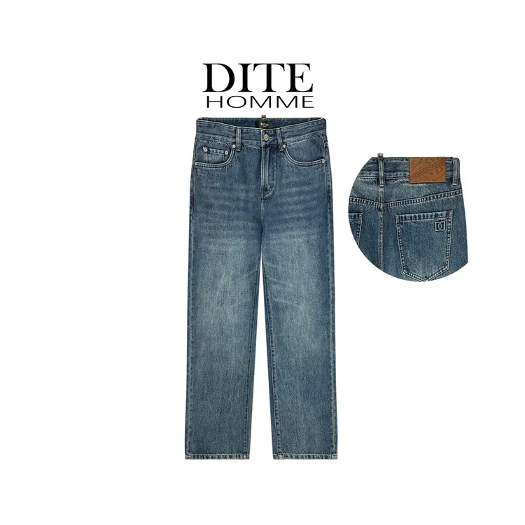 DITE男装 潮流阔腿牛仔裤25秋季男水洗蓝牛仔裤休闲直筒牛仔裤