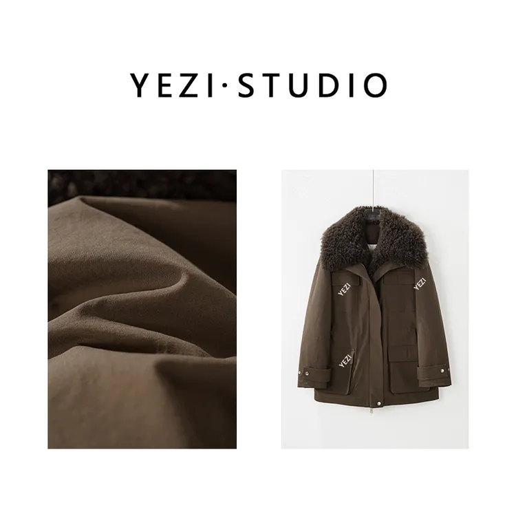 【琥珀松林】巨美90白鹅.绒山羊.绒毛领可拆卸工装鹅绒服25408040