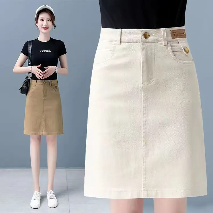 时尚牛仔半身裙女2025春夏新款百搭休闲a字短裙高腰中长款包臀一