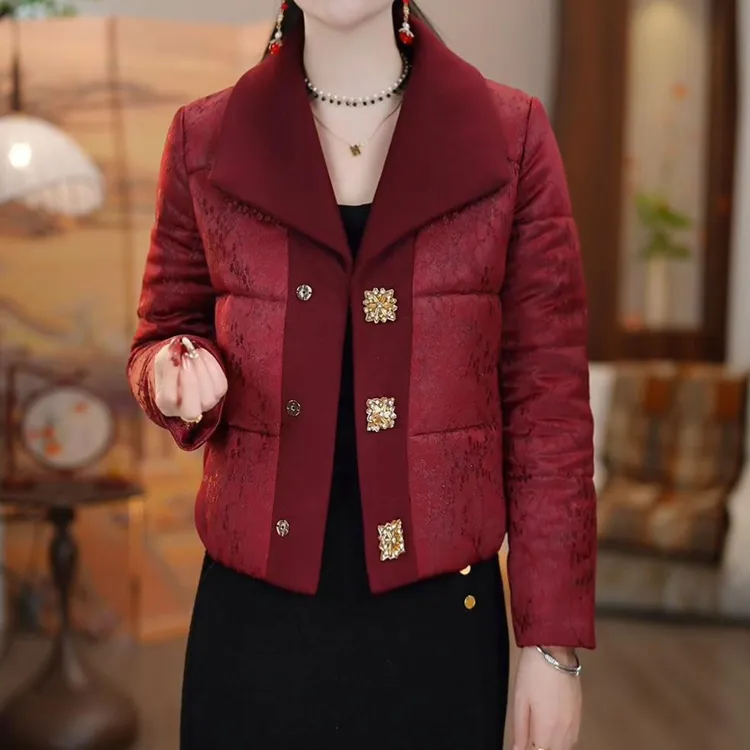 喜庆显白国风拼色宽松棉衣2025年冬季新中式气质百搭时尚棉服外套