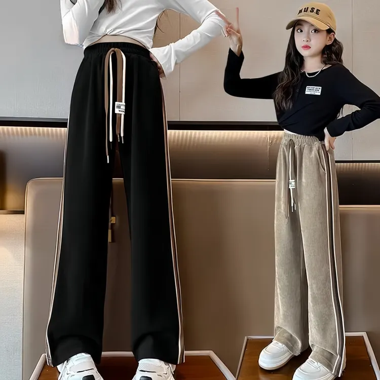 女童直筒裤秋冬2025新款儿童女孩裤子大童女装秋装阔腿裤初中生