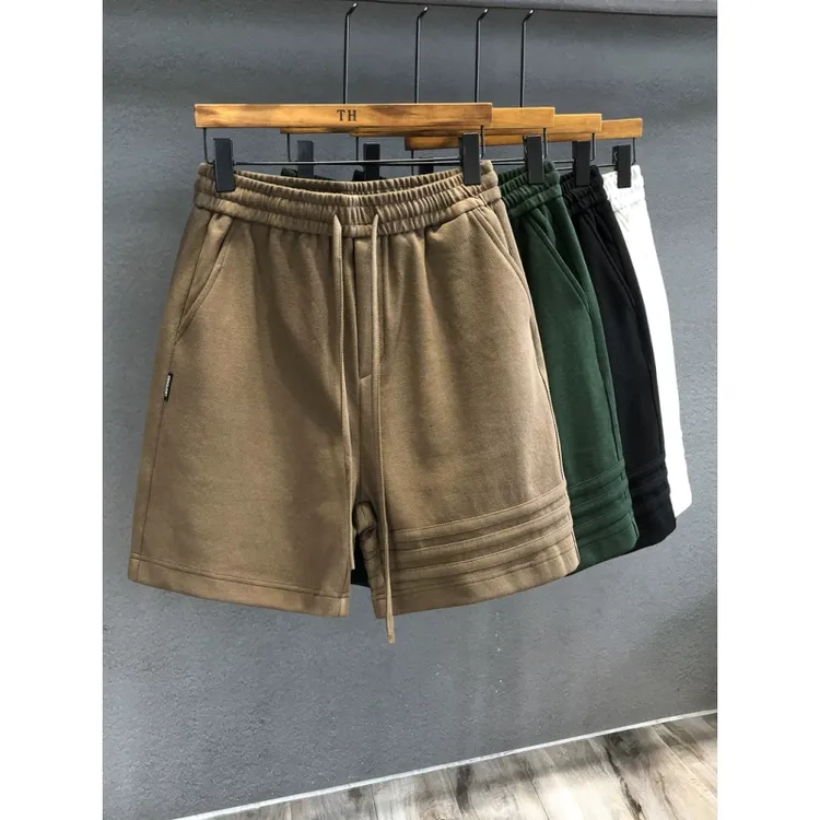 三条杠设计高端重磅运动休闲短裤男士裤子夏季宽松五分裤美式卫裤