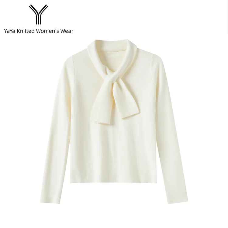 2025高品质设计感交叉V领围脖针织衫女秋冬独特别致内搭毛衣8896