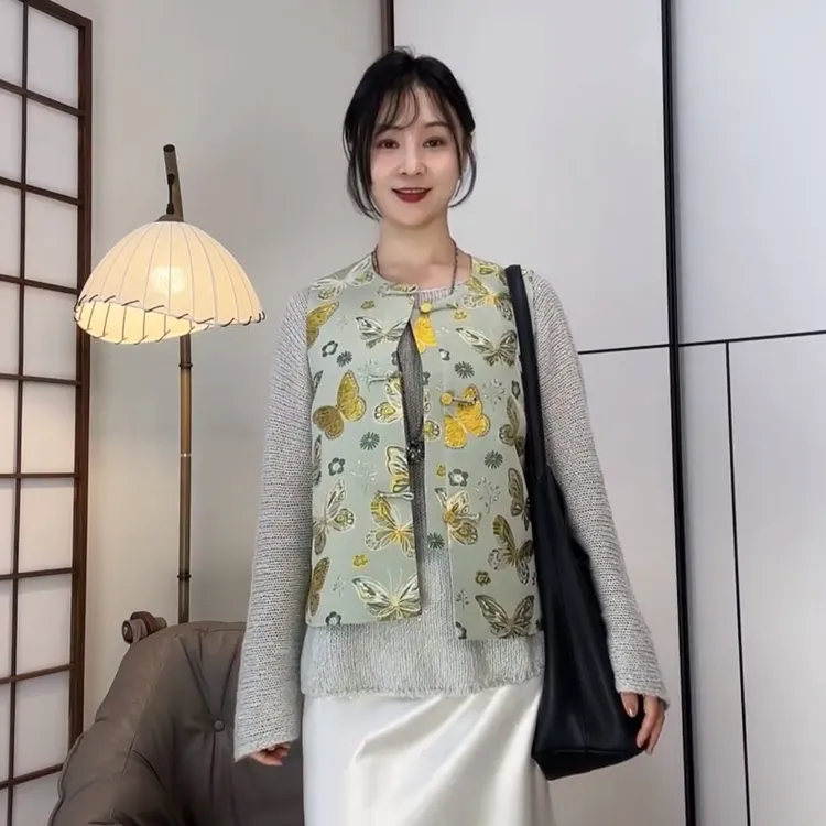 织金桑蚕丝宋锦马甲*庄生梦蝶*100%桑蚕丝里衬