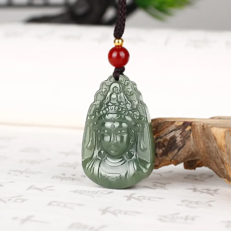 天然和田玉观音吊坠湖水绿色玉石菩萨项链玉佩玉坠挂件带证书颈饰
