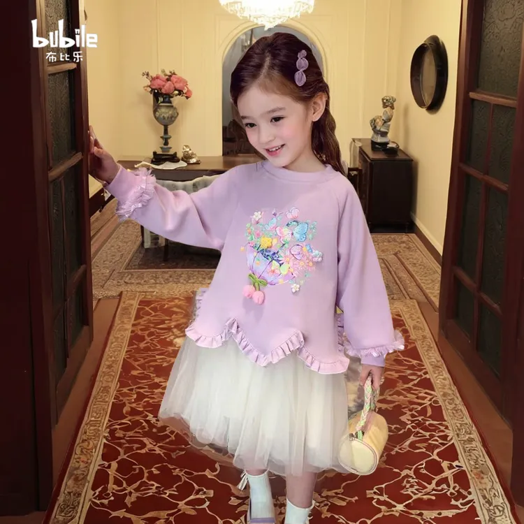 女童连衣裙2025新款儿童秋装公主裙女孩秋季长袖裙子洋气卫衣裙