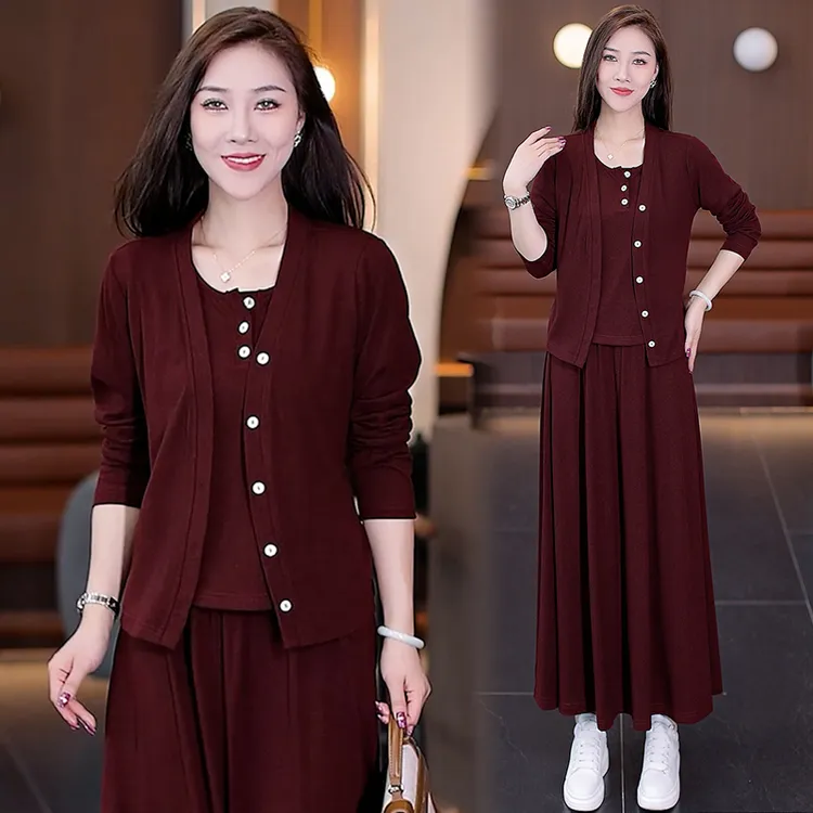  时尚套装女2025年春秋新款慵懒风洋气减龄开衫外套半身裙三件套