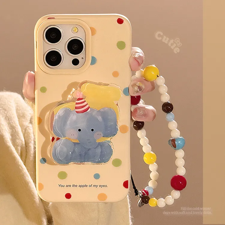ins风卡通小象支架iphone16手机壳苹果15适用14pro max挂链13