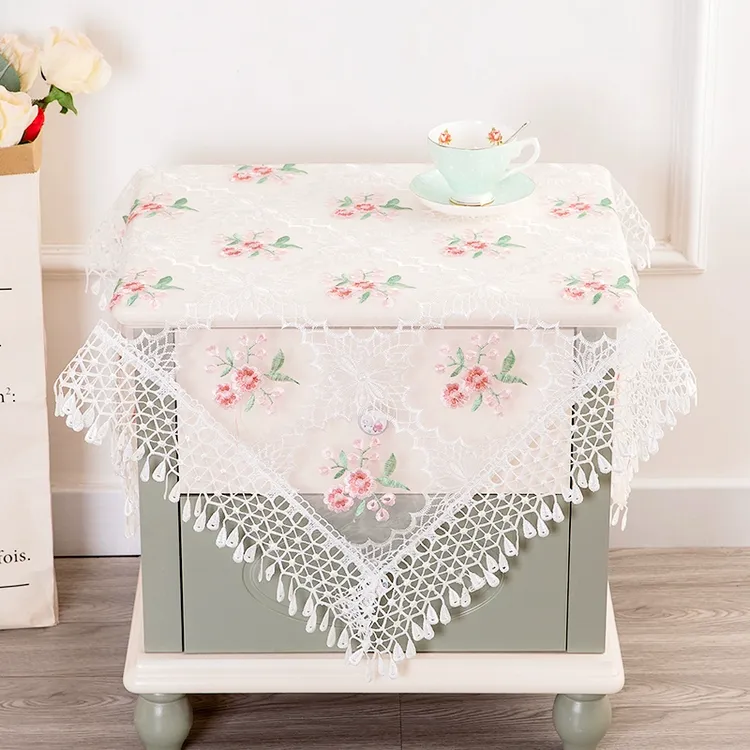 床头柜盖布ins风蕾丝简欧多用盖巾刺绣罩多用冰箱罩盖巾卧室桌布