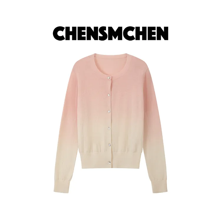 CHENSMCHEN 清新蜜桃粉渐变色针织衫女时尚休闲百搭毛衣CSZ7010WY