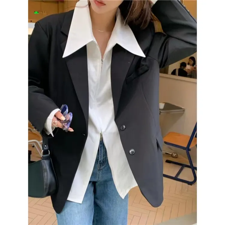 白色叠穿尖领衬衫女秋冬内搭打底拉链衬衣设计感小秋冬款衬衣内搭