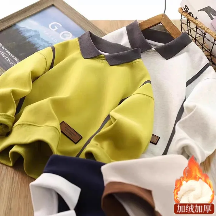 【加绒】温暖羊羔绒~男童Polo领卫衣中大童宽松韩版翻领卫衣00321