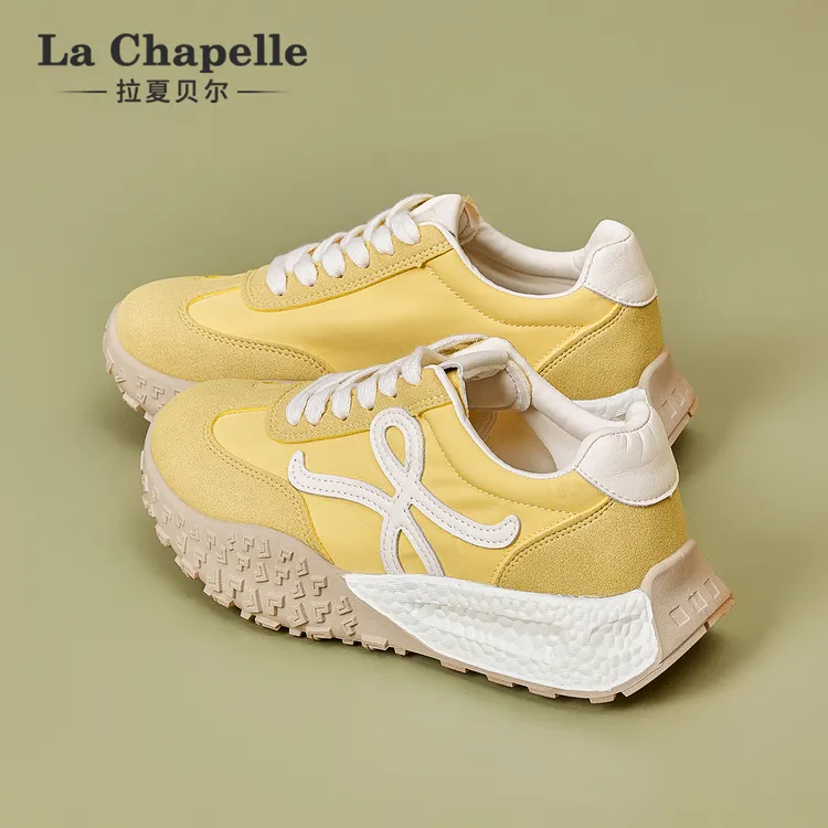 拉夏贝尔薄款芭蕾风运动鞋女2025冬季网面透气休闲厚底阿甘德训鞋