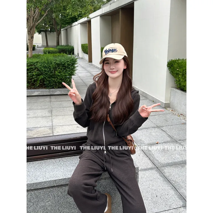 【LIUYI】温泉套装~蚕丝羊绒混纺连帽卫衣休闲两件套59078