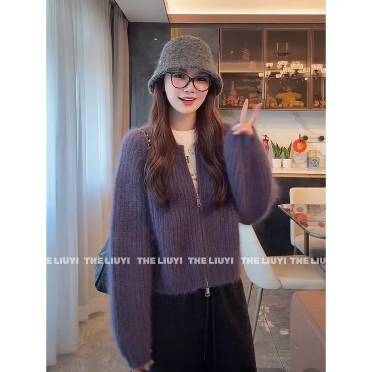 【LIUYI】兔毛混纺重工毛感保暖拉链毛衣外套51010A1