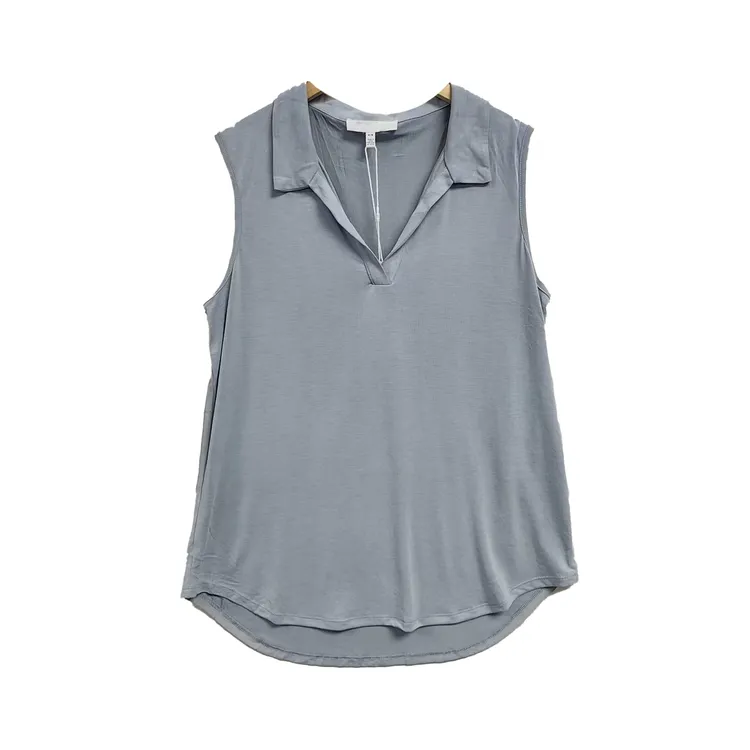 2947#无袖翻领 V 领背心款上衣