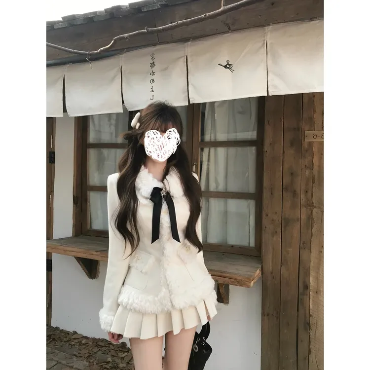 雪国情书 冬季甜美显瘦修身长袖外套半裙