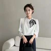 917/346 /154 韩系设计感小众配丝巾长袖衬衫女显瘦百搭