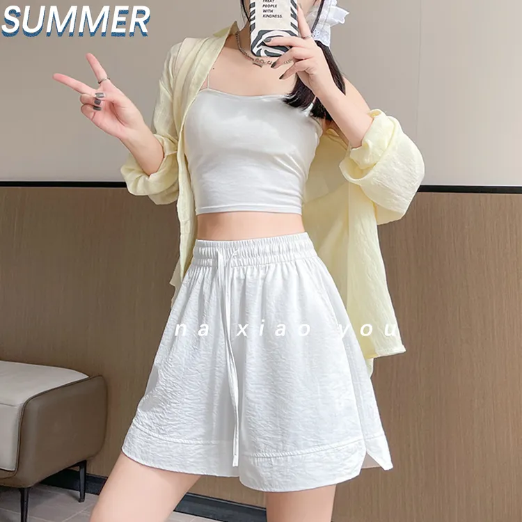 山本短裤女五分裤白色冰丝运动夏季2025新款外穿休闲宽松阔腿中裤