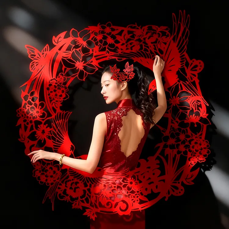 剪纸大喜字婚房布置囍字背景墙装饰结婚专用晨袍拍照道具喜字贴