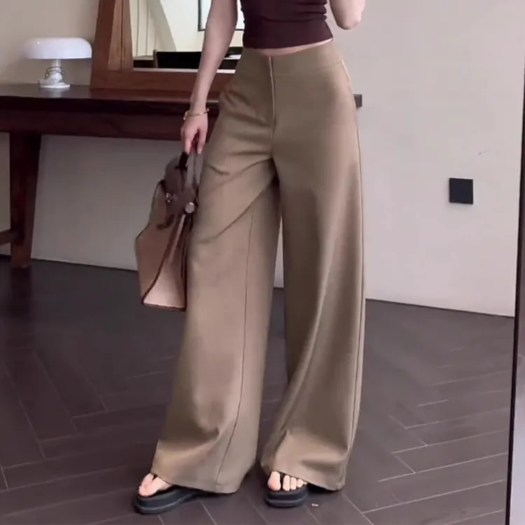 卡其色直筒西装裤女2025秋季新款时尚高级感宽松气质百搭阔腿裤子
