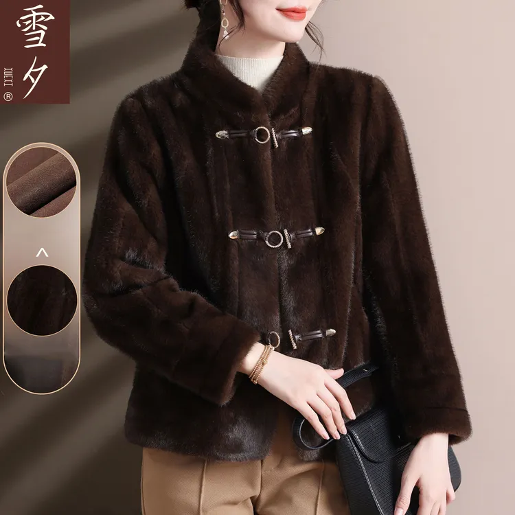 妈妈秋冬装洋气仿水貂绒大衣时尚保暖中老年女装新款加厚保暖外套