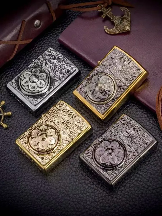 【高端礼盒款】佐罗煤油打火机ZORRO-六字真言旋转陀罗祥云黄铜旋转