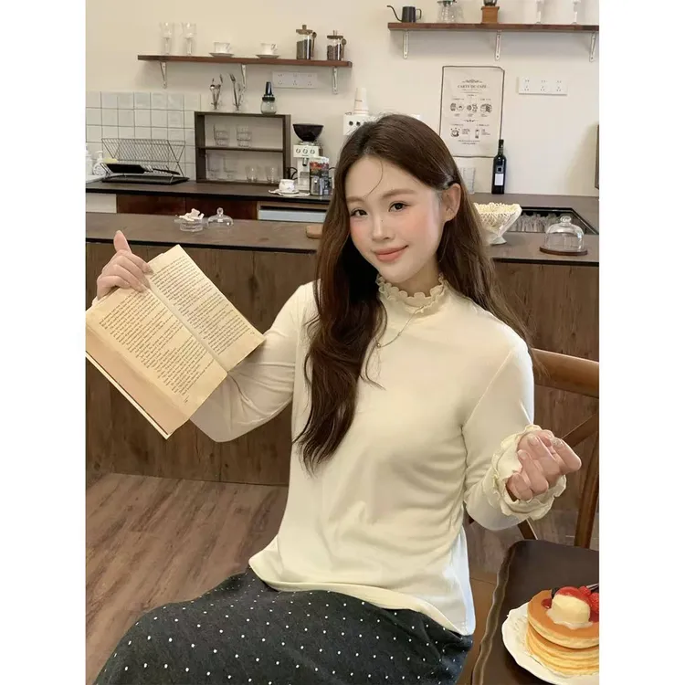 大婉酱千千微胖定制 塔夫针织半高领打底上衣内绒保暖内搭女1428X