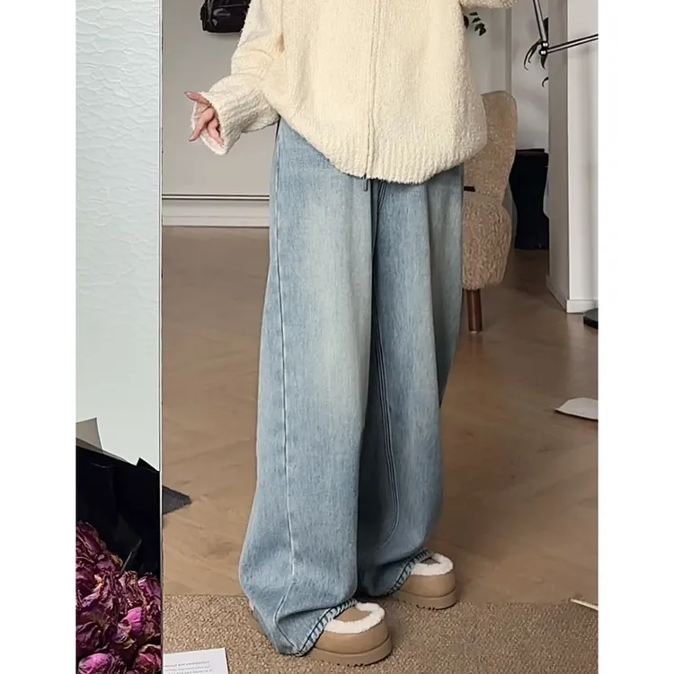 【瘦瘦】大码秋冬高腰超柔无弹加绒休闲梨形不贴腿牛仔裤F0062