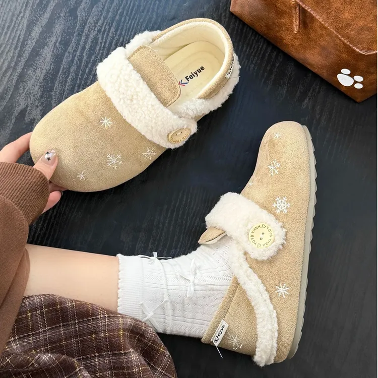 feiyue/飞跃2025冬季新款加绒舒适保暖博肯鞋百搭休闲毛毛棉鞋