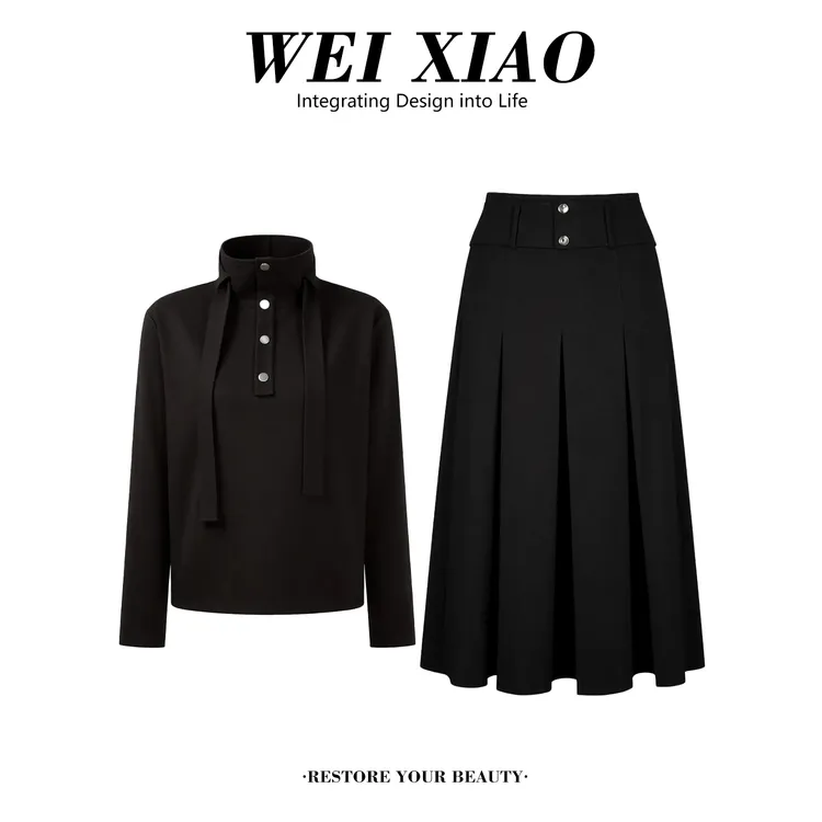 2025秋冬新款休闲时尚风chic港风设计感工装风卫衣半身长裙套装女