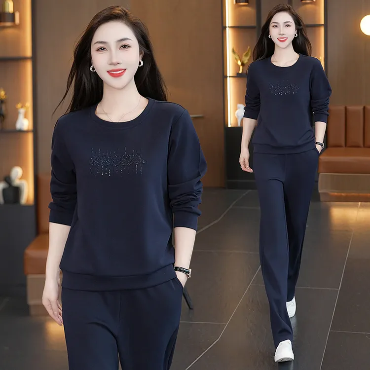 小个子妈妈秋装休闲套装女2025新款时尚圆领卫衣穿搭一整套运动服